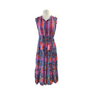 Figue Clara Tiered Midi Dress Sz M Colorful embroidered Boho Cottagecore